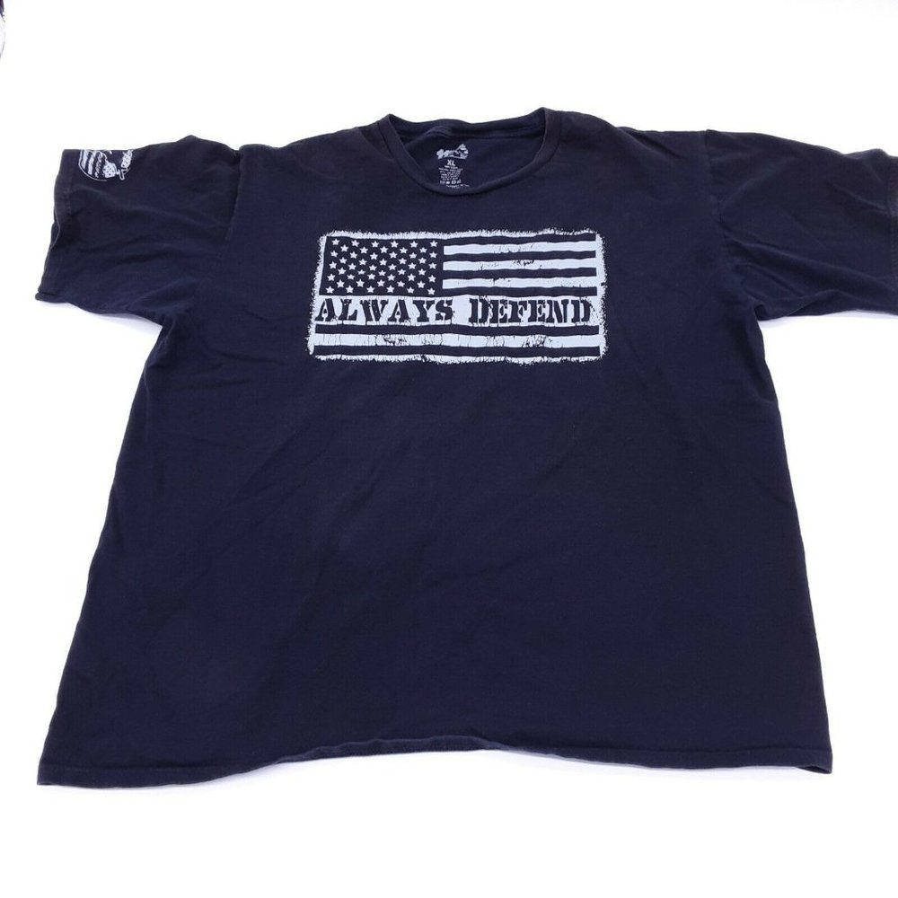 🌻Black Used Shirt By 11 Bravo Always Defend Patriotic USA Flash Sz Xl